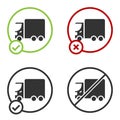 Black Delivery cargo truck vehicle icon isolated on white background. Circle button. Vector Royalty Free Stock Photo