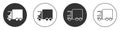 Black Delivery cargo truck vehicle icon isolated on white background. Circle button. Vector Royalty Free Stock Photo