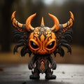 Black Demon Figurine With Orange Wings - Vray Tracing Yupik Art