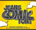 Jeans comics font. Denim alphabet in pop art style Royalty Free Stock Photo