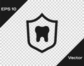 Black Dental protection icon isolated on transparent background. Tooth on shield logo. Vector Royalty Free Stock Photo