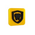 Black Dental protection icon isolated on transparent background. Tooth on shield logo. Yellow square button.