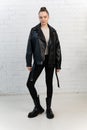 black design fashion clothes casual white jacket background isolated clothing style zipper leather