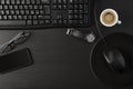 Black desk with coffee