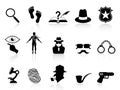 Black detective icons set Royalty Free Stock Photo
