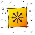 Black Dharma wheel icon isolated on white background. Buddhism religion sign. Dharmachakra symbol. Yellow square button