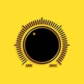 Black Dial knob level technology settings icon isolated on yellow background. Volume button, sound control, music knob Royalty Free Stock Photo