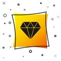 Black Diamond icon isolated on white background. Jewelry symbol. Gem stone. Yellow square button. Vector Royalty Free Stock Photo