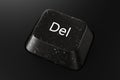 Black diamond keyboard button with Del word on black background. Royalty Free Stock Photo