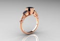 Black Diamond Rose Gold Antique Engagement Ring Royalty Free Stock Photo