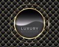 Vector Abstract Black diamond shape upholstery luxury background with buttons golden border & a golden circle