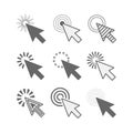 Black different style active click cursors icons set on white background Royalty Free Stock Photo