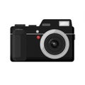 Black Digital Camera Illustration with Silver Lens and a Red Button on White Royalty Free Stock Photo