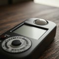 A black digital light meter with a large central display and a dial is resting on a Royalty Free Stock Photo