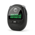 Black digital stopwatch with green display and start stop button on white background isolated on white background Royalty Free Stock Photo