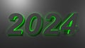 2024 in black digits with green back light, on a black surface - 3D rendering illustration