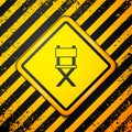 Black Director movie chair icon isolated on yellow background. Film industry. Warning sign. Vector Royalty Free Stock Photo