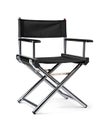 A black director\'s chair with a chrome frame is isolated on a white background in a studio shot Royalty Free Stock Photo