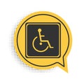 Black Disabled handicap icon isolated on white background. Wheelchair handicap sign. Yellow speech bubble symbol. Vector Royalty Free Stock Photo