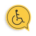 Black Disabled handicap icon isolated on white background. Wheelchair handicap sign. Yellow speech bubble symbol. Vector Royalty Free Stock Photo