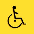 Black Disabled handicap icon isolated on yellow background. Wheelchair handicap sign. Long shadow style. Vector Royalty Free Stock Photo
