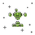 Black Disassembled robot icon isolated on white background. Artificial intelligence, machine learning, cloud computing