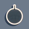 Black Disco ball icon isolated on grey background. Long shadow style. Vector