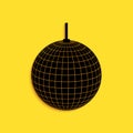 Black Disco ball icon isolated on yellow background. Long shadow style. Vector