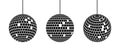 Black disco ball set. Collection of shining spheres in different angles. Turning music globes or planet bundle