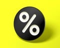 Black discount icon with white percent symbol on yellow background. Online shopping sale