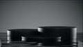 Black display stand in water lit by studio lights From design with 3D rendering. 3d podium. Royalty Free Stock Photo