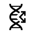 Black DNA mutation, change gene flat GMO icon, sign. Symbol genetically modification. Food label or tag isolated on white