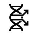 Black DNA mutation, change gene flat GMO icon, sign. Symbol genetically modification. Food label or tag isolated on white