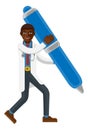 Black Doctor Man Holding Pen Mascot Concept Royalty Free Stock Photo