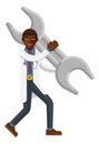 Black Doctor Man Holding Spanner Wrench Mascot Royalty Free Stock Photo