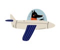 Black Dog Pilot Flying on Retro Plane in the Sky, Cute Animal Character Piloting Airplane Vector Illustration Royalty Free Stock Photo