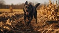 Black Dog Running Through Wheat Field: Soft-focus Scoutcore Portrait