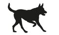 Black dog silhouette. Running belgian sheepdog puppy. Malinois. Pet animals. Isolated on a white background.