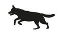 Black Dog Silhouette. Running German Shepherd Dog. Isolated On A White Background