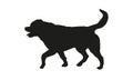 Black dog silhouette. Running rottweiler puppy. Isolated on a white background