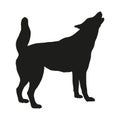 Black dog silhouette. Standing and barking siberian husky. Pet animals. Isolated on a white background