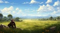 Panoramic Anime Art: Commissioned Furry Monkey In Post-painterly Style