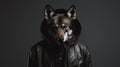 Minimalist Fashion Portrait Of A Dog With Leather Hood
