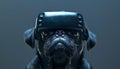 A black dog wearing a virtual reality headset by AI generated image Royalty Free Stock Photo