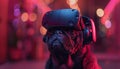 A black dog wearing a virtual reality headset by AI generated image Royalty Free Stock Photo