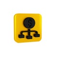 Black Dollar on top of financial hierarchy icon isolated on transparent background. Yellow square button.
