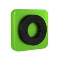 Black Donut with sweet glaze icon isolated on transparent background. Green square button.