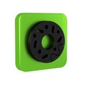 Black Donut with sweet glaze icon isolated on transparent background. Green square button.