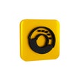 Black Donut with sweet glaze icon isolated on transparent background. Yellow square button.