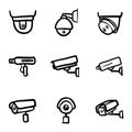 Black Doodle CCTV Icons. Hand Drawn Security Cameras